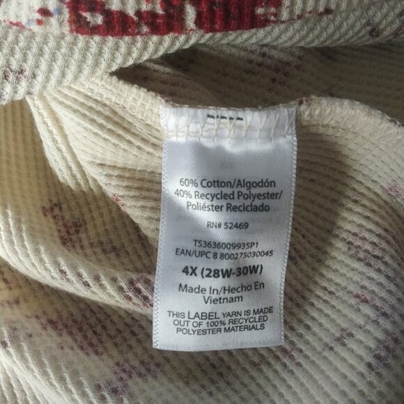 Terra & Sky women's size 4X cream and burgundy floral Waffle Henley Top - Picture 14 of 16